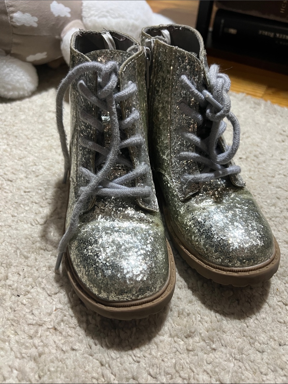 Kids Silver Glitter Lace-Up Boots - Sparkling Toddler Shoes